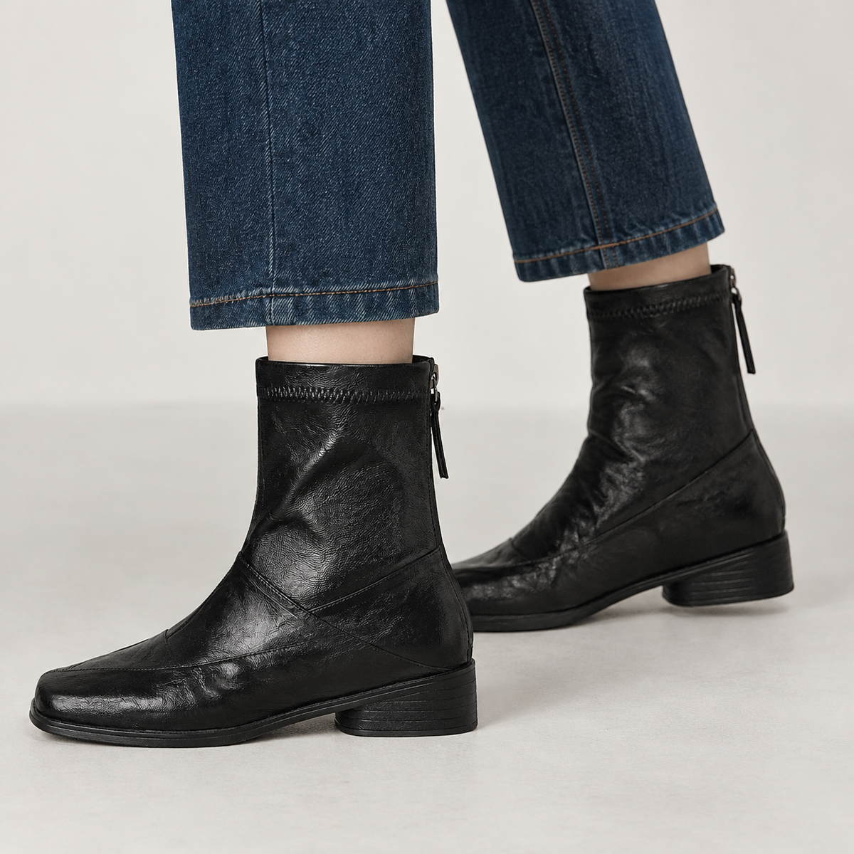 Licia Leather Ankle Boots - Black