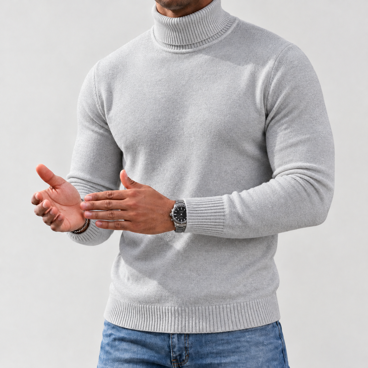 Saverio Turtleneck Sweater - Light Gray
