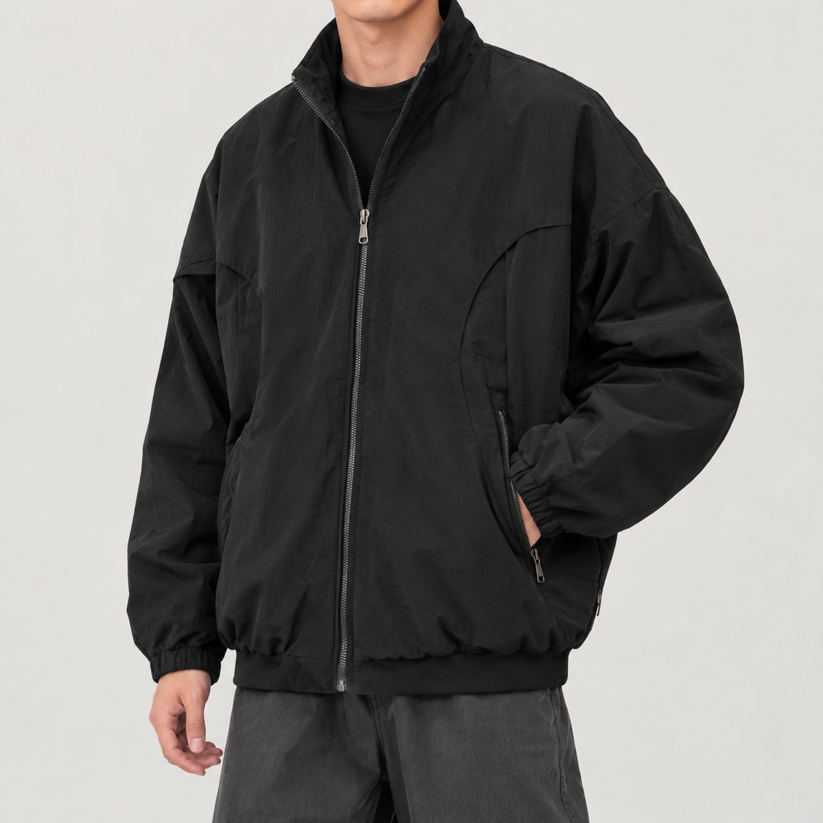 Aurelien Panelled Bomber Jacket - Black