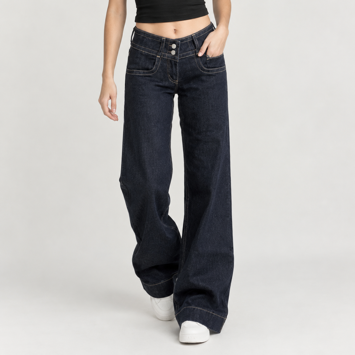 Magali Double Waistband Jeans - Denim Blue