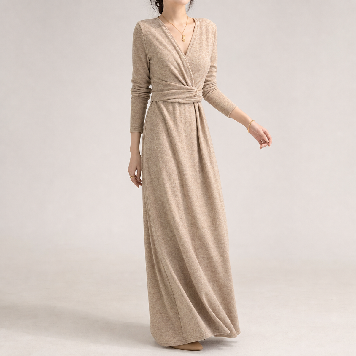 Fiona Ruched Wrap Dress - Khaki