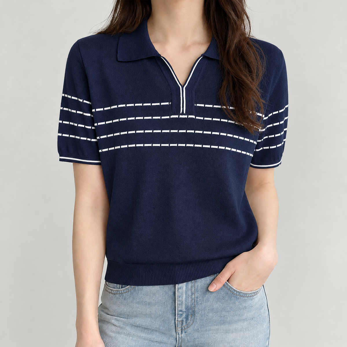 Mieke Zip Knit Top - Navy Blue