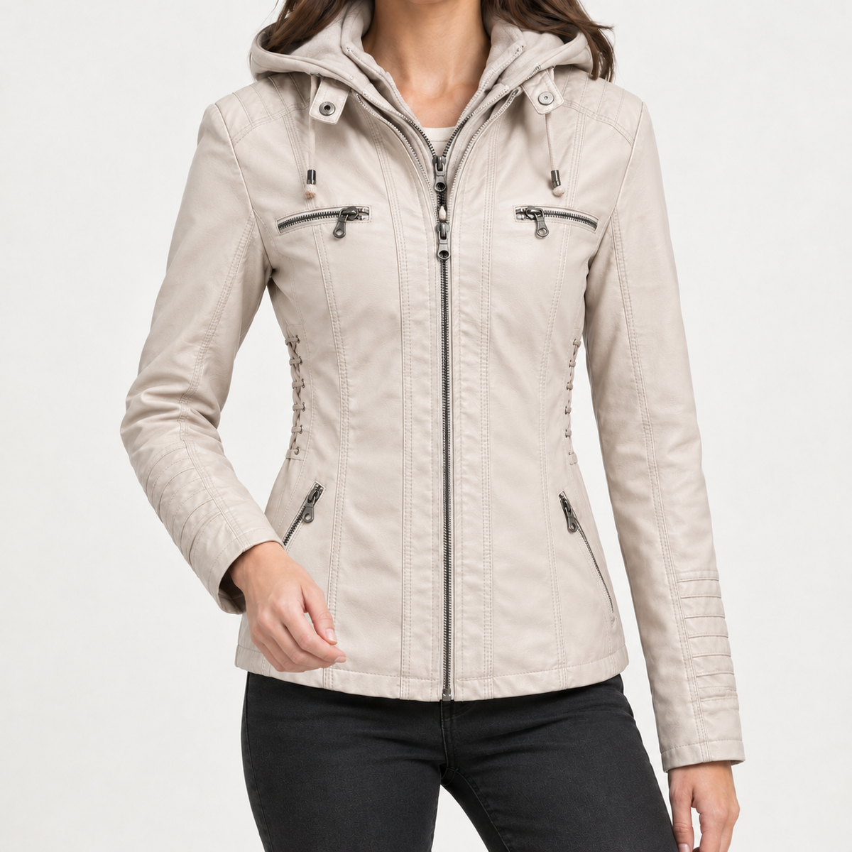 Clarisse Hooded Leather Jacket - Off White