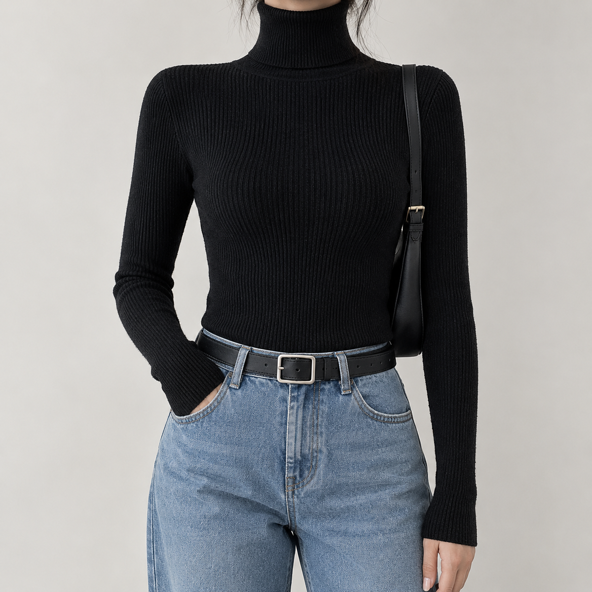 Paloma Ribbed Turtleneck - Black