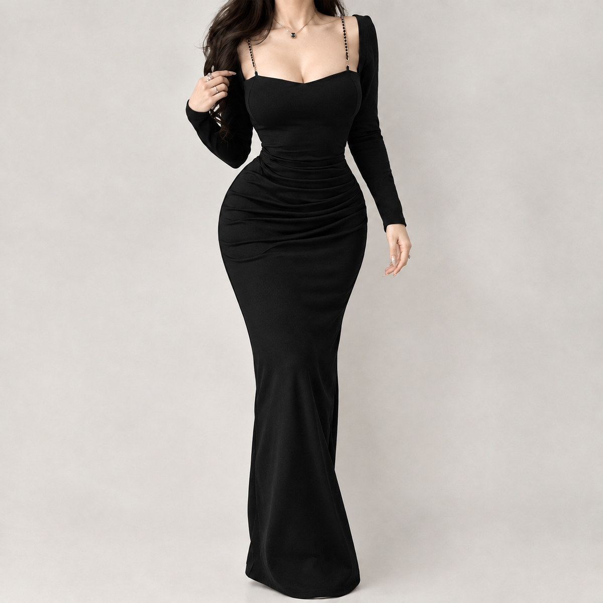 Audhild Ruched Maxi Dress - Black