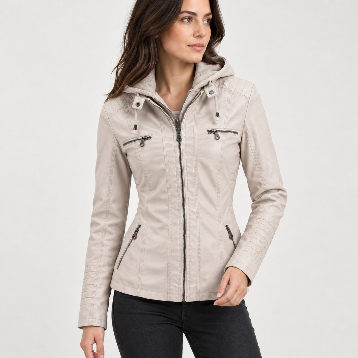 Clarisse Hooded Leather Jacket - Off White