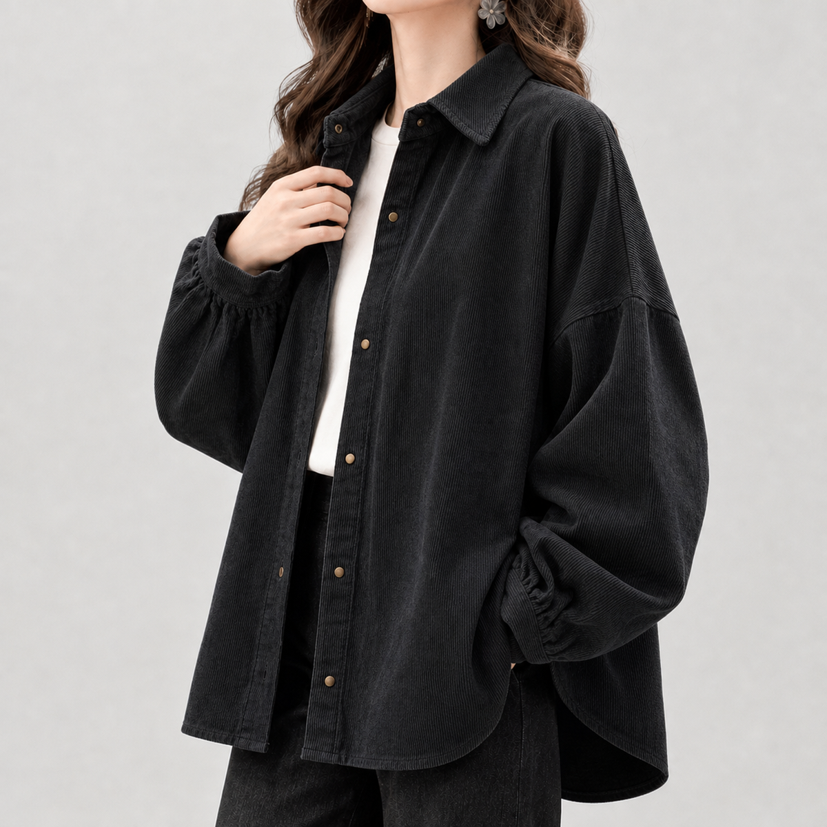 Anouck Textured Shirt Jacket - Black