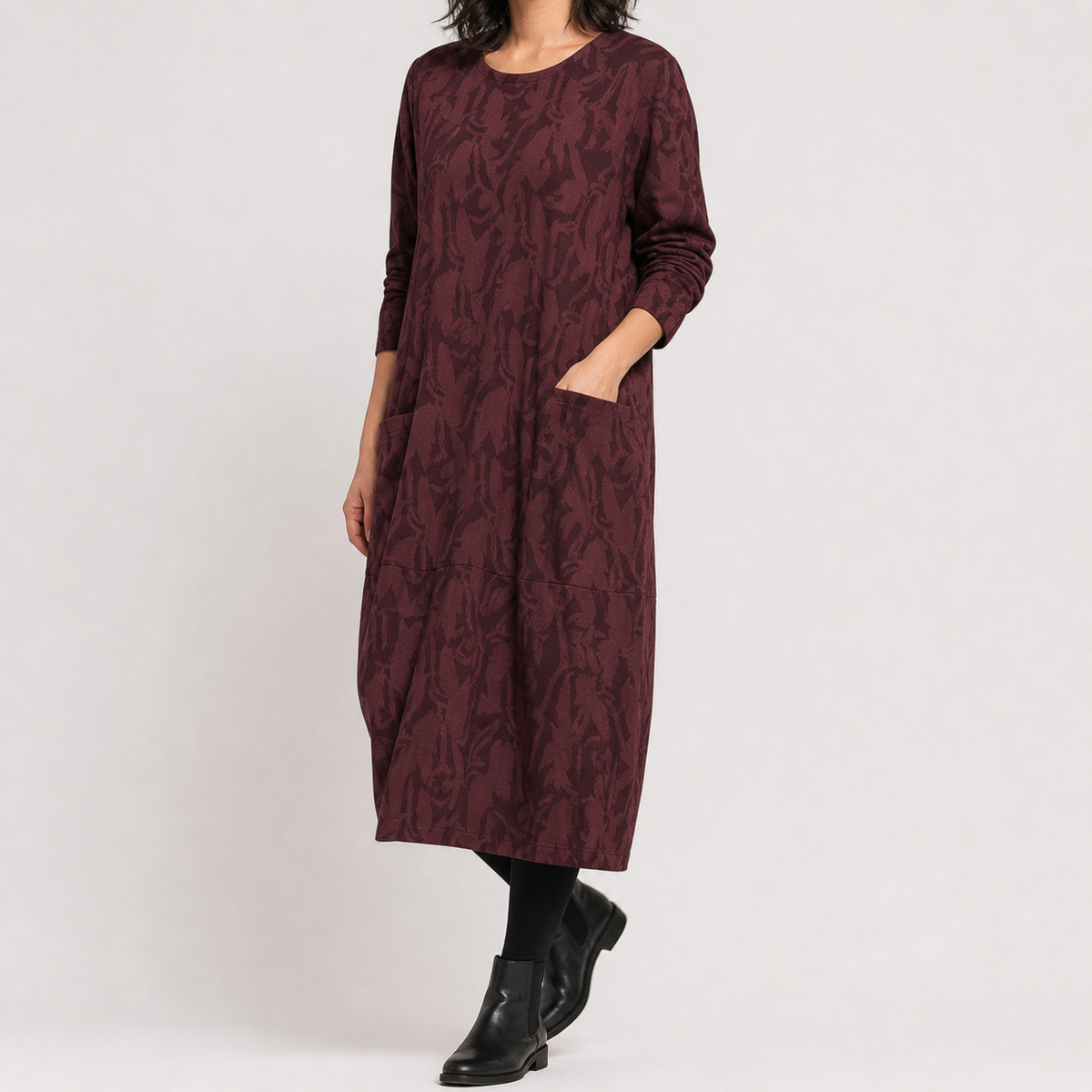 Hyacinth Tonal Midi Dress - Wine Red