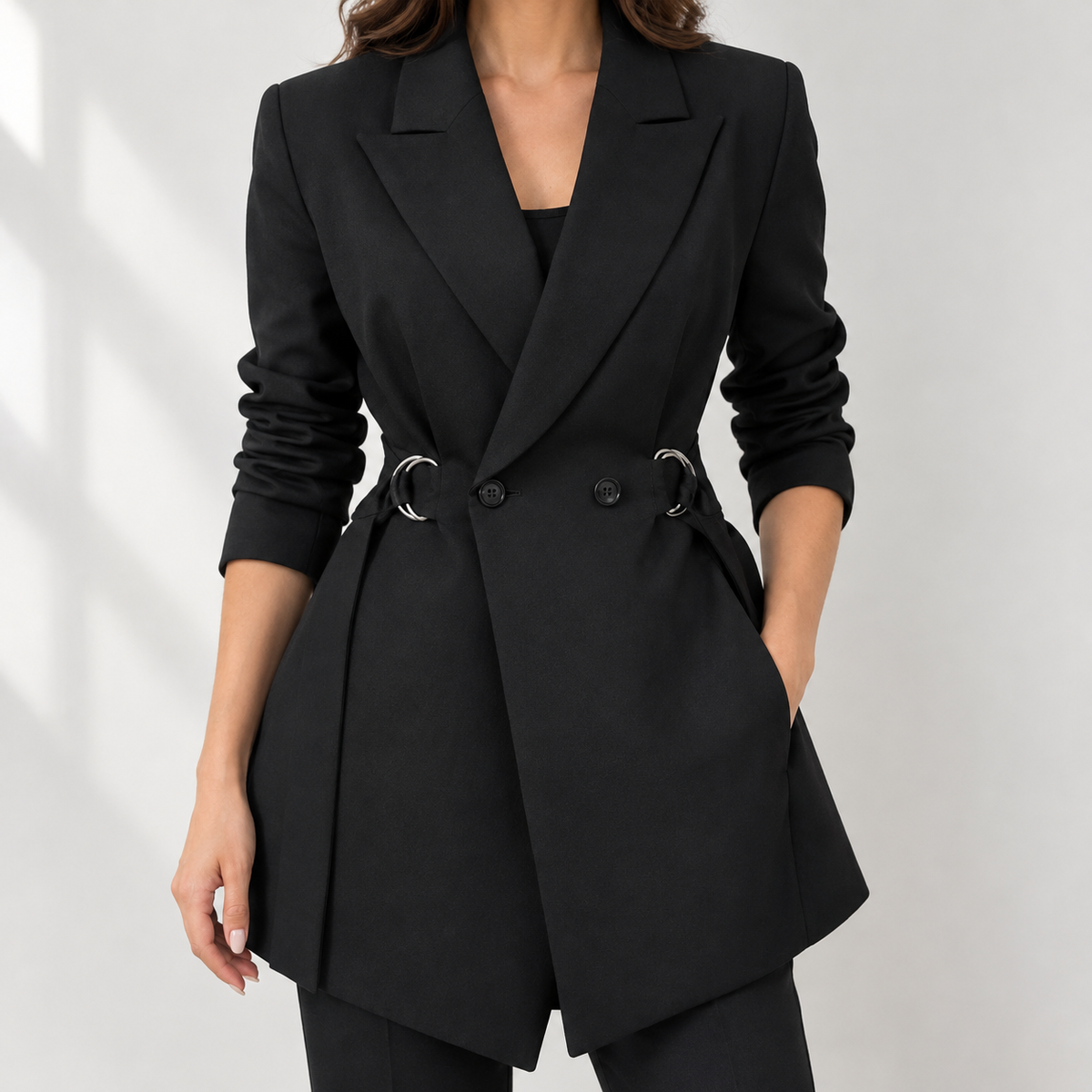 Gudmunda Cinched Waist Blazer - Black