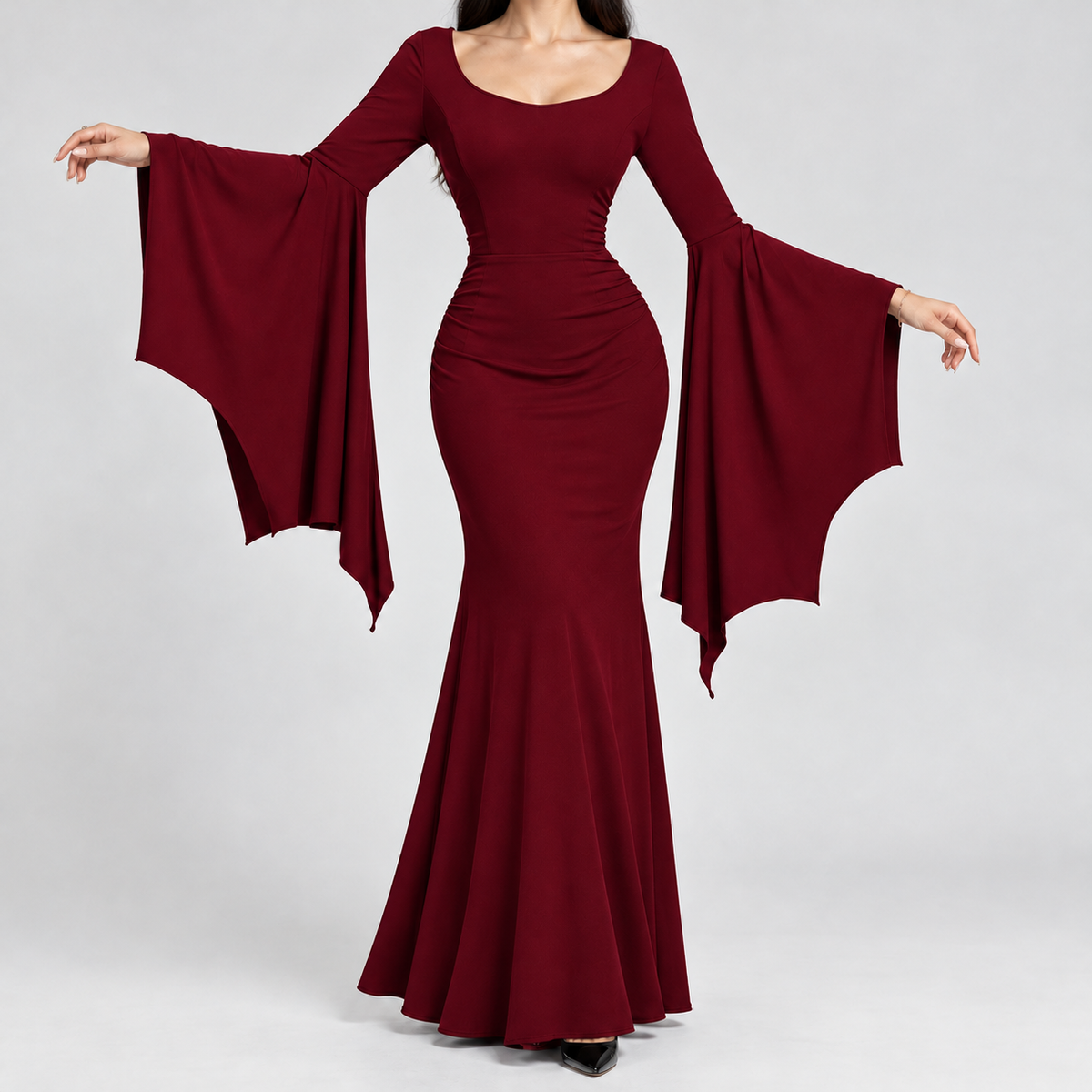 Aoife Fishtail Dress - Wine Red