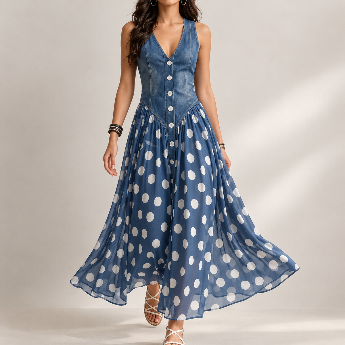 Salome Polka Maxi Dress - Blue