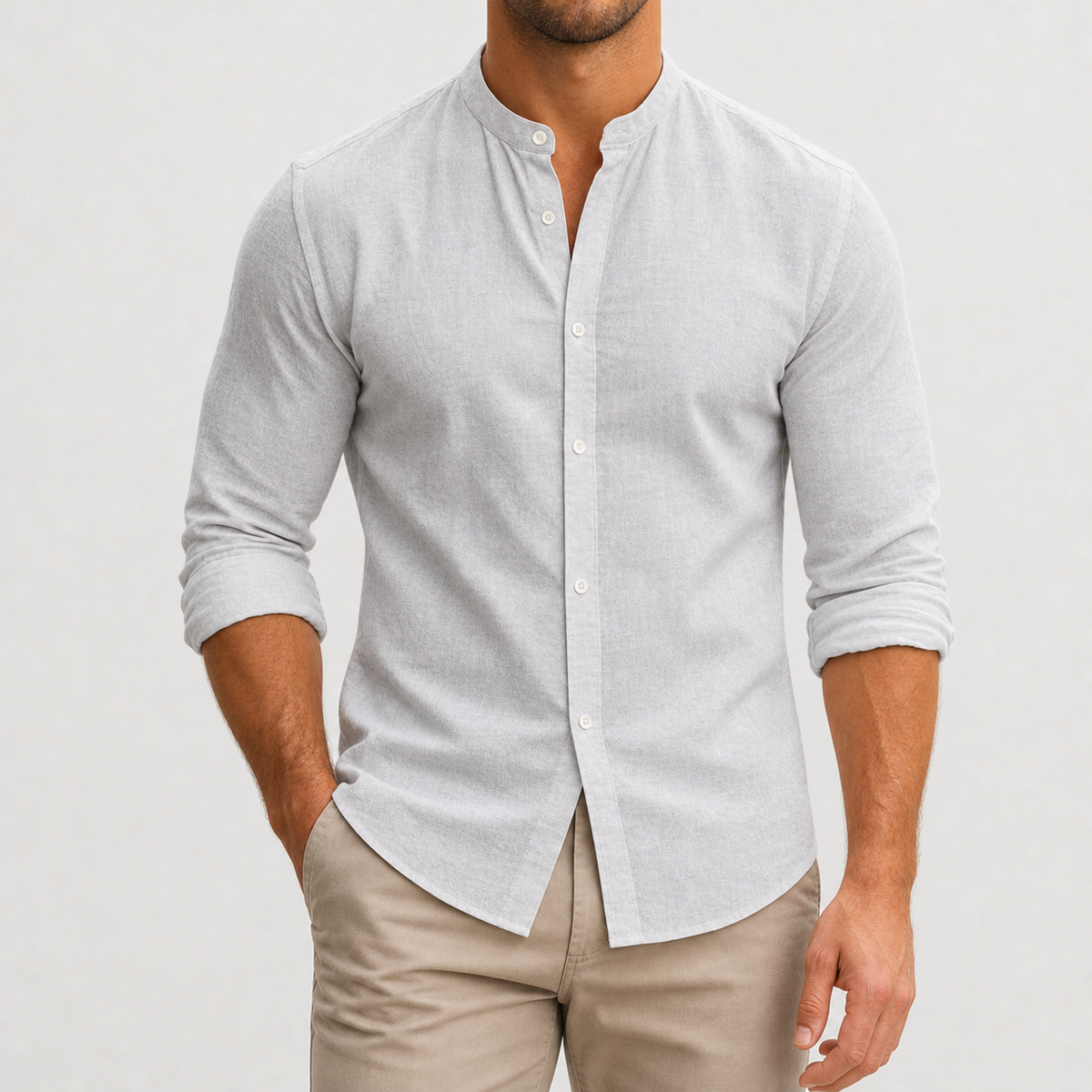 Didier Band Collar Shirt - Light Gray