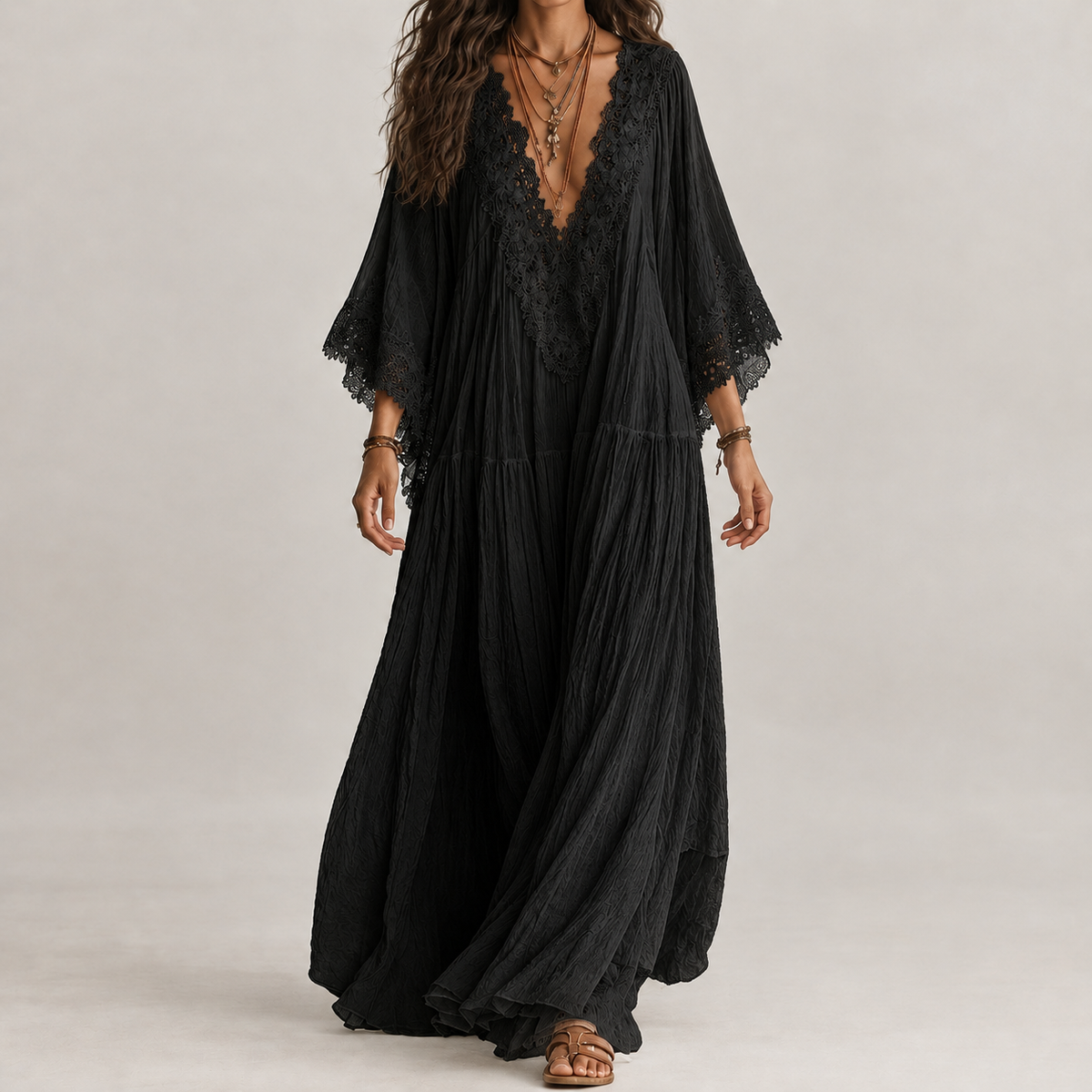 Stella Lace Maxi Dress - Black