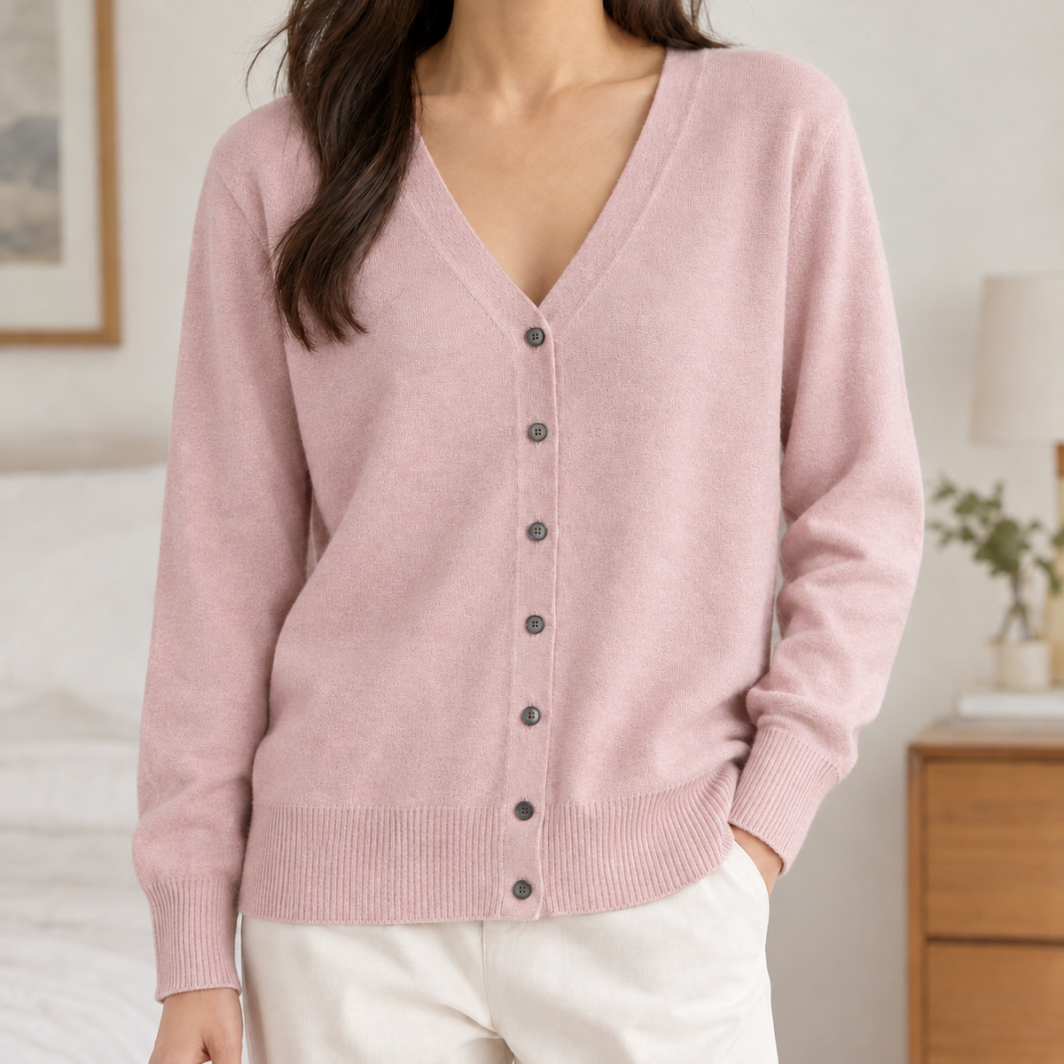 Constanze V Neck Cardigan - Pink