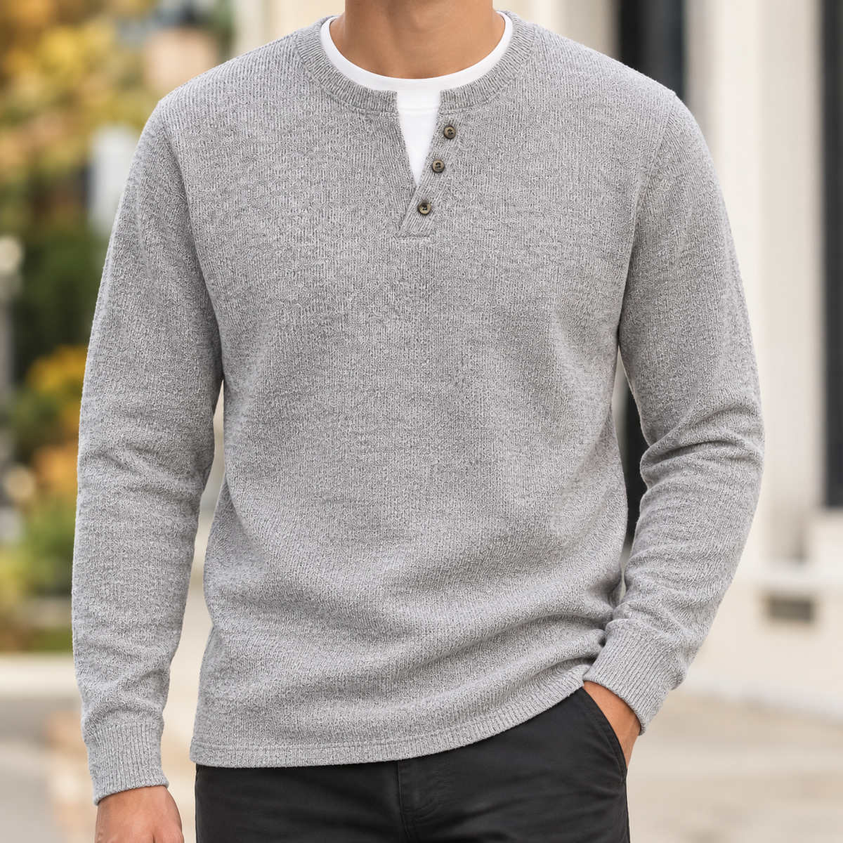 Peregrine Henley Sweater - Light Gray