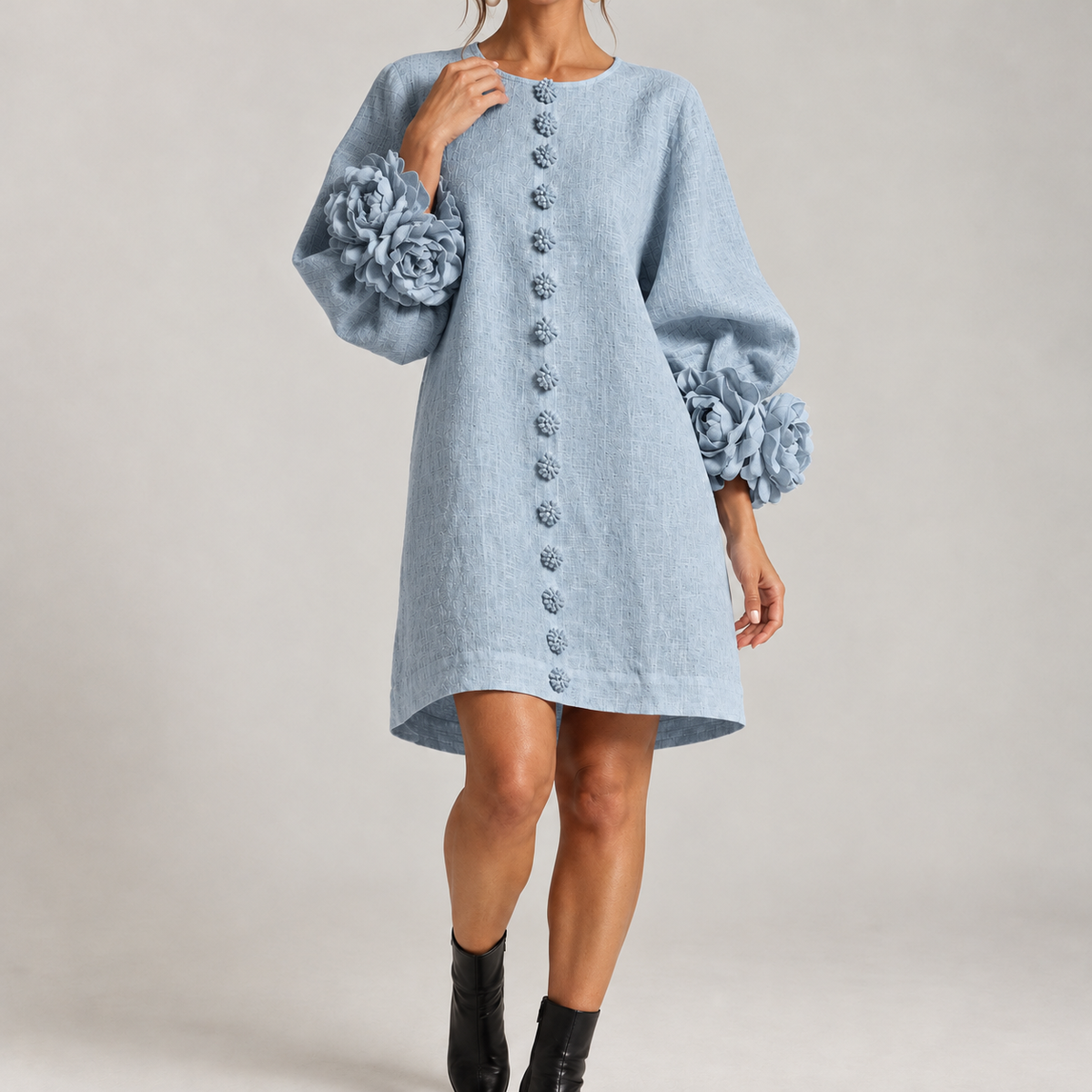Helma Floral Cuff Dress - Blue