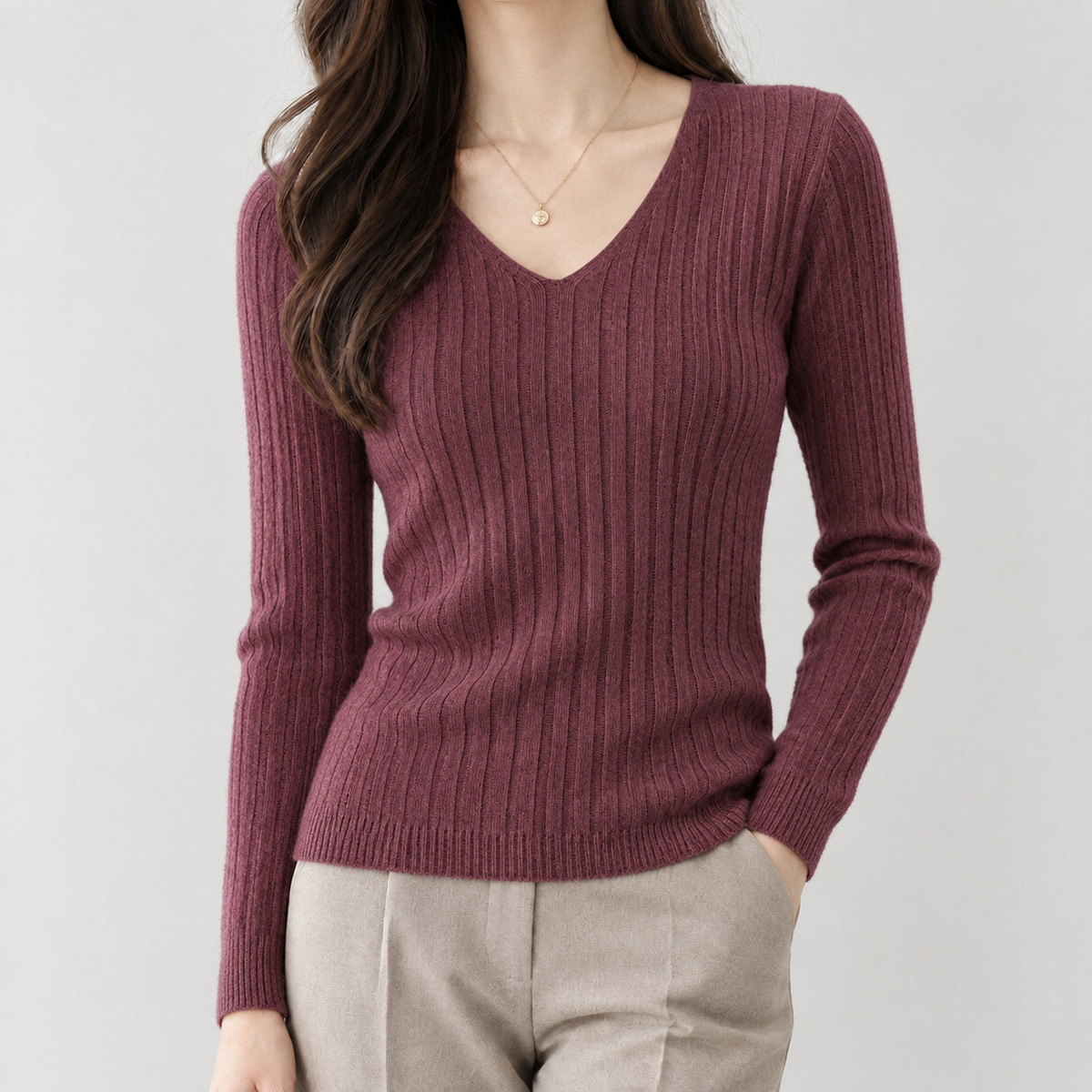 Aline V Neck Sweater - Red