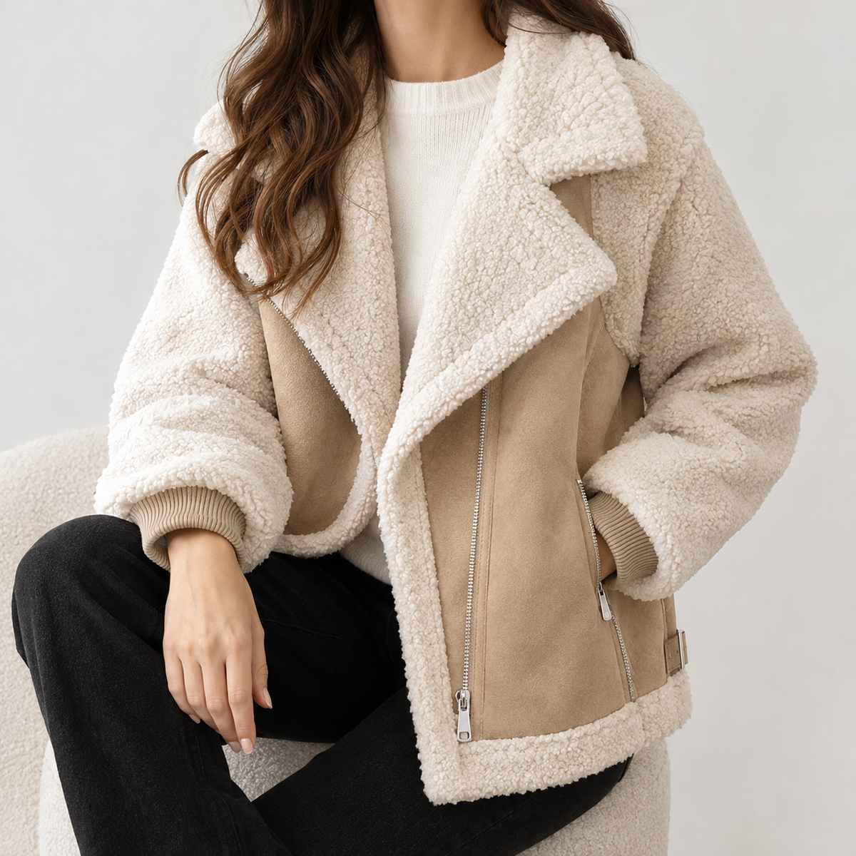 Morgane Suede Biker Jacket - Khaki