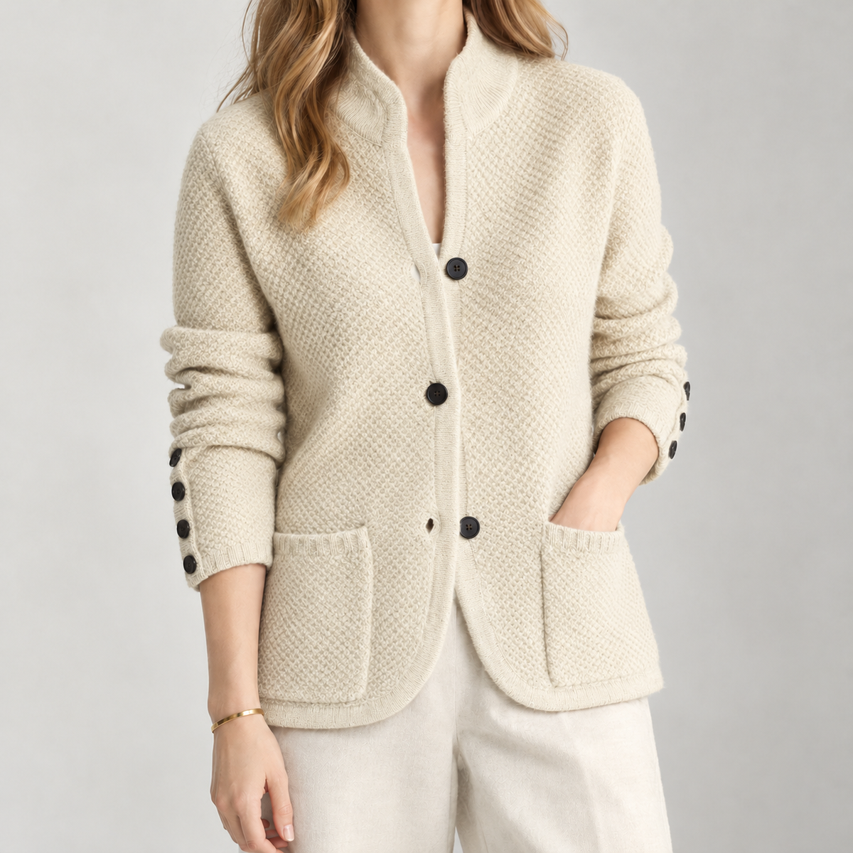 Katarina Textured Cardigan - Rice Apricot