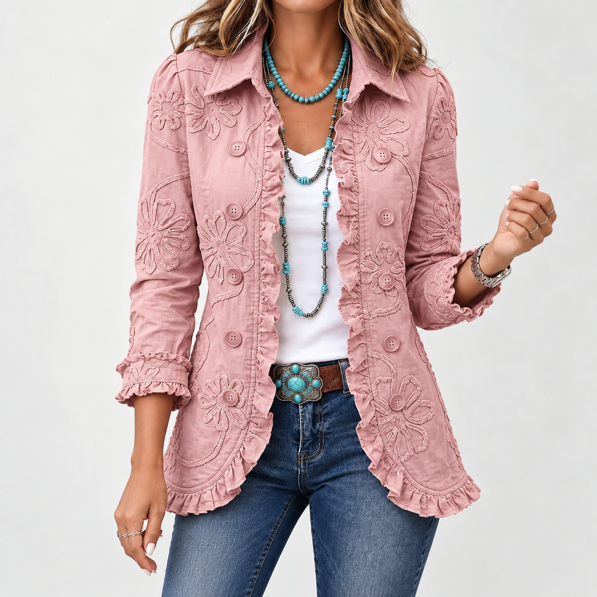 Hermine Floral Ruffle Jacket - Pink