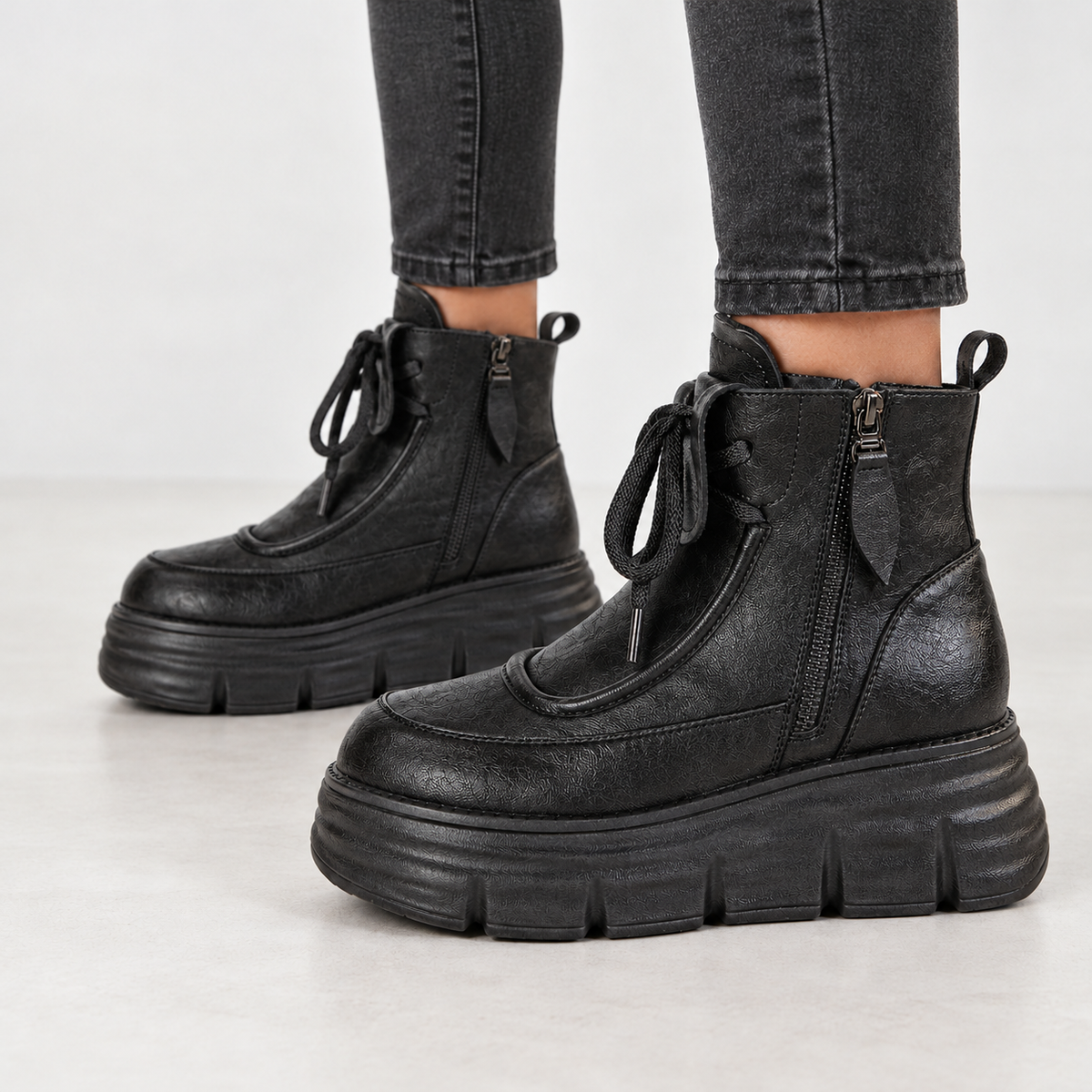 Ffion Platform Ankle Boots - Black