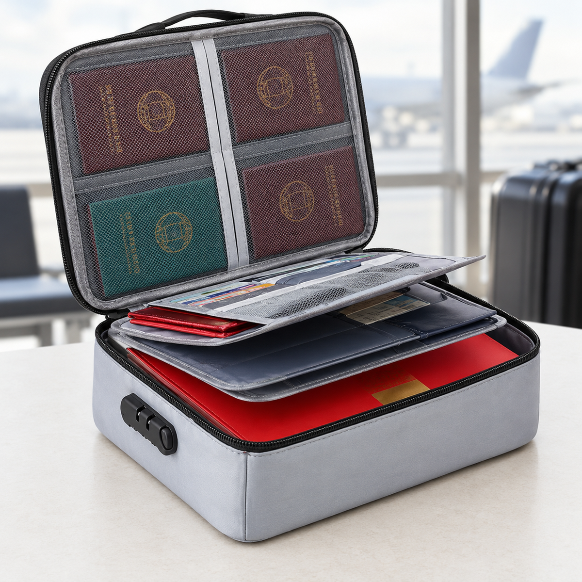 Arnar Lockable Document Organizer - Three-layer Gray Lock