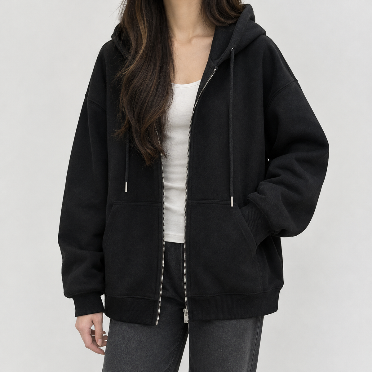 Elsebeth Oversized Zip Hoodie - Black