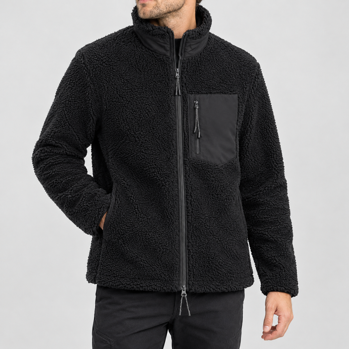 Jean Stand Collar Jacket - Black