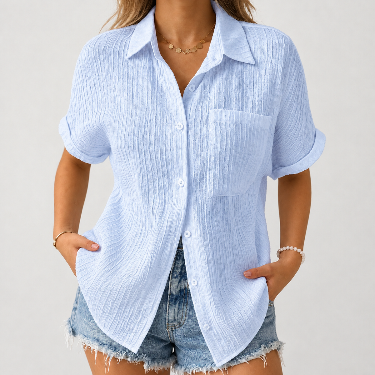 Celestina Crinkle Shirt - Blue