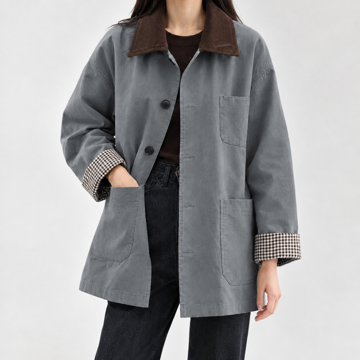 Marianne Contrast Collar Jacket - Grayish Blue