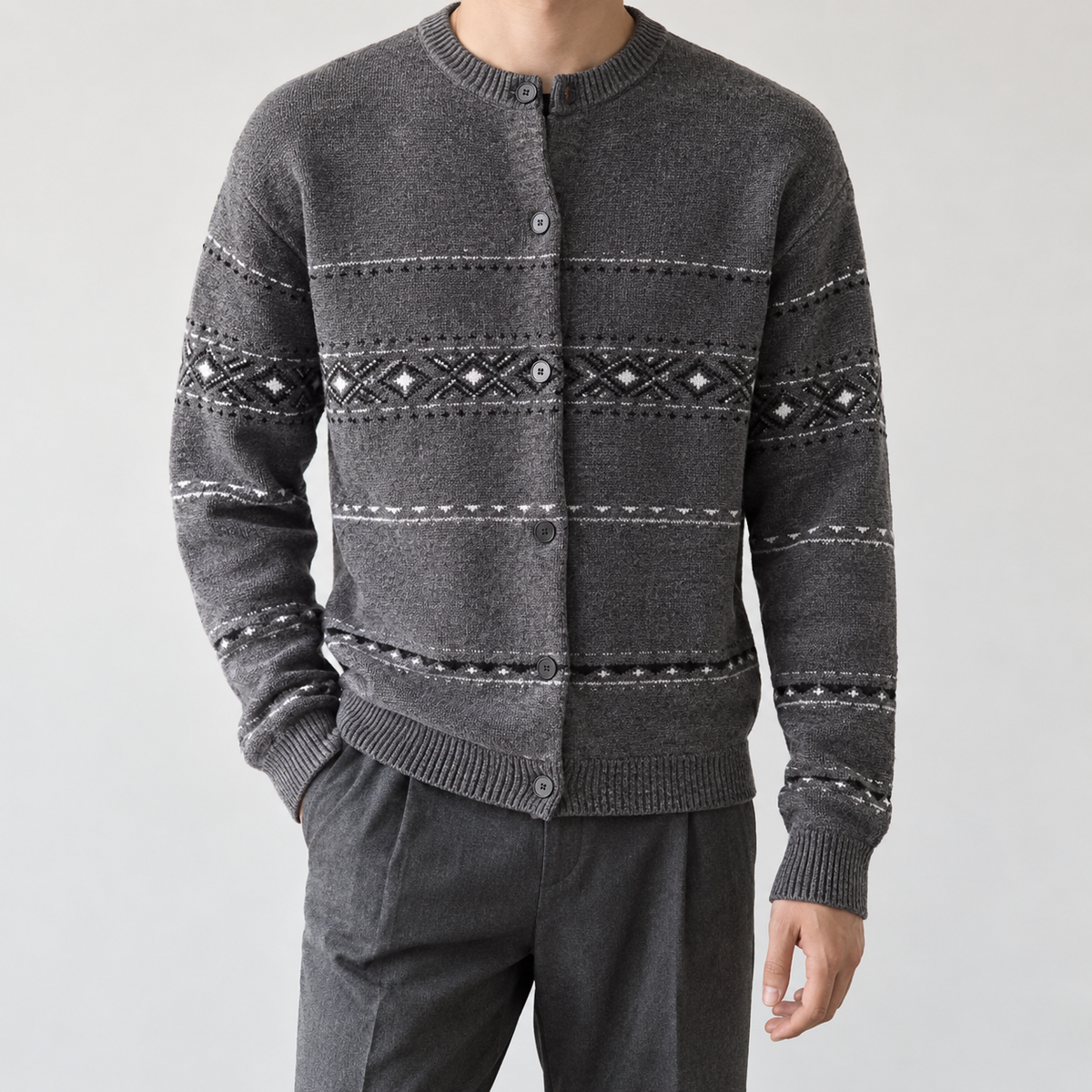 Arthur Fair Isle Cardigan - Gray