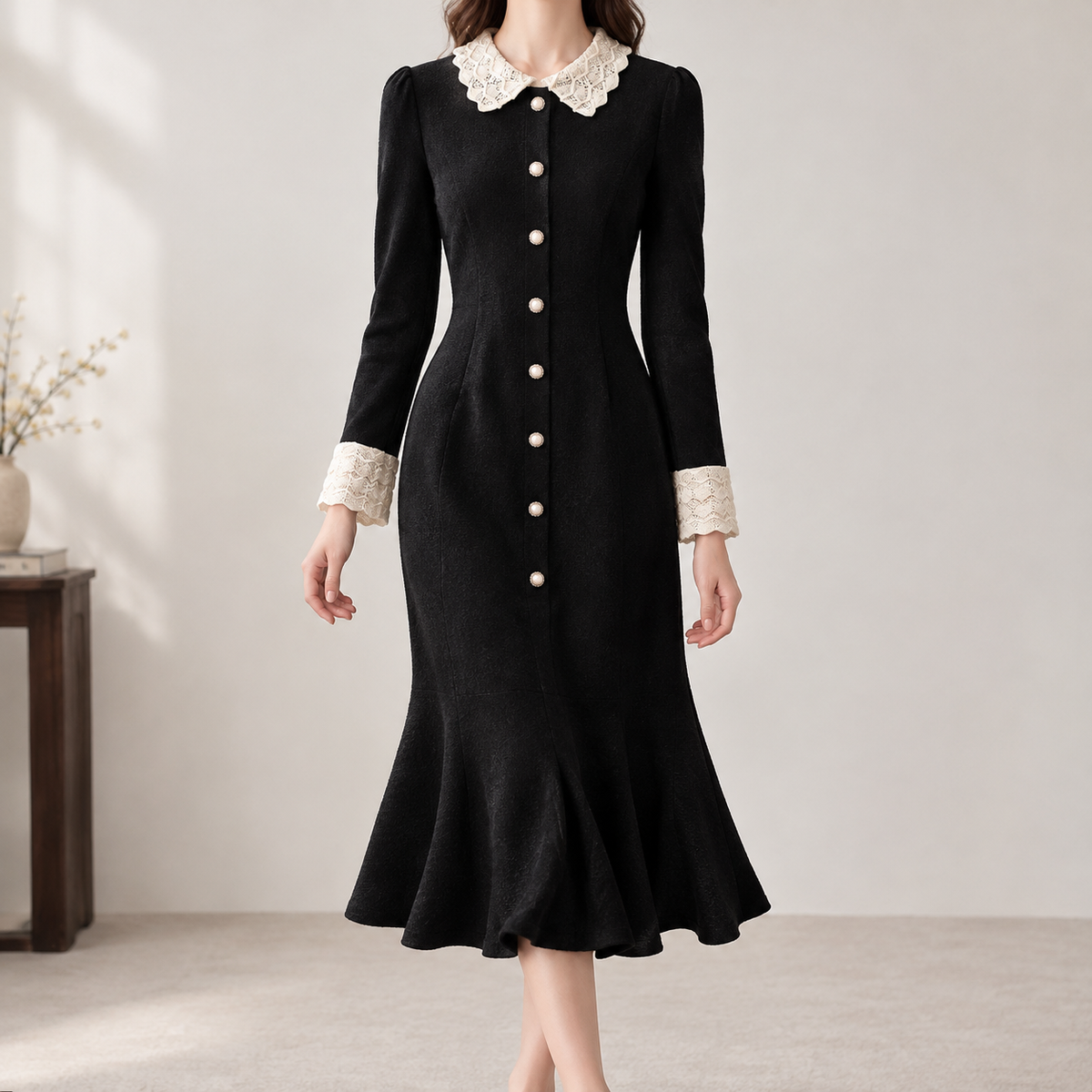 Elvina Fishtail Dress - Black