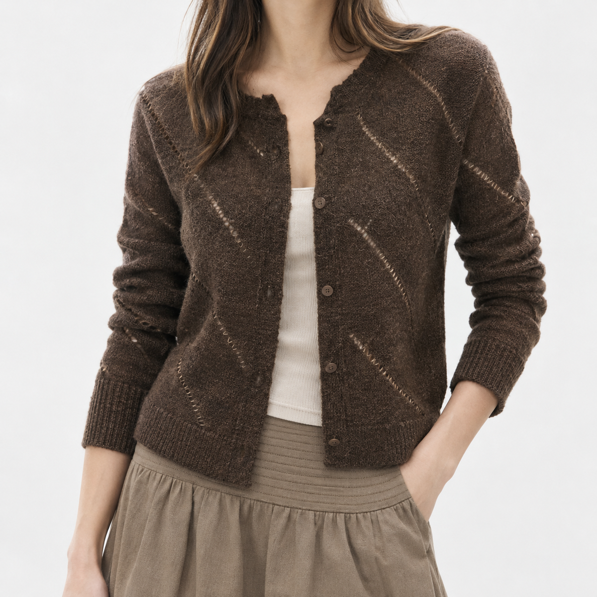 Christien Openwork Cardigan - Brown