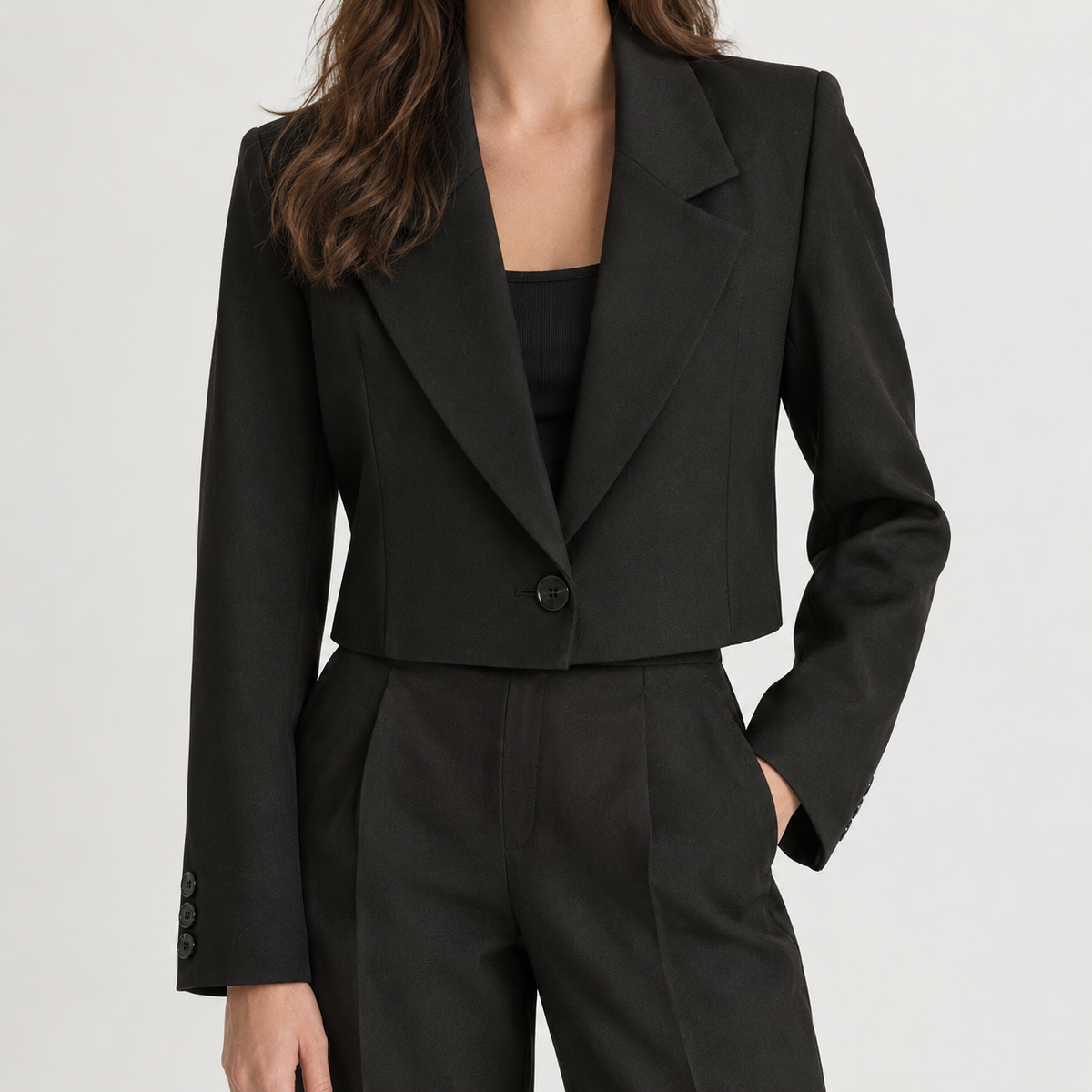 Arnhild Cropped Lapel Blazer - One Short Black