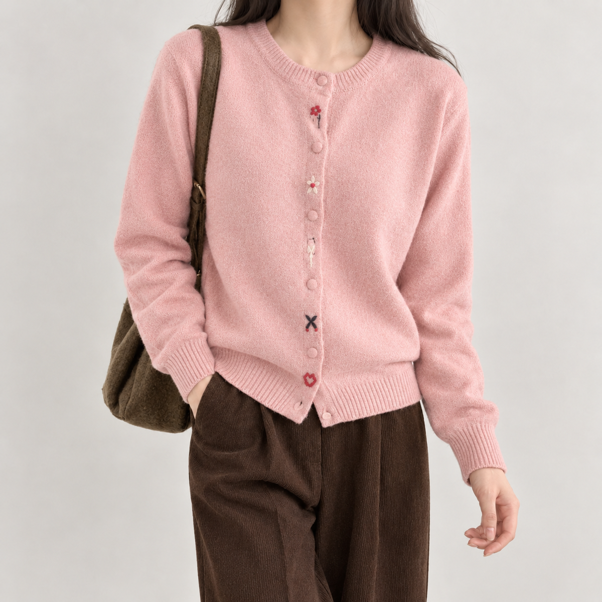Eglantine Embroidered Cardigan - Pink