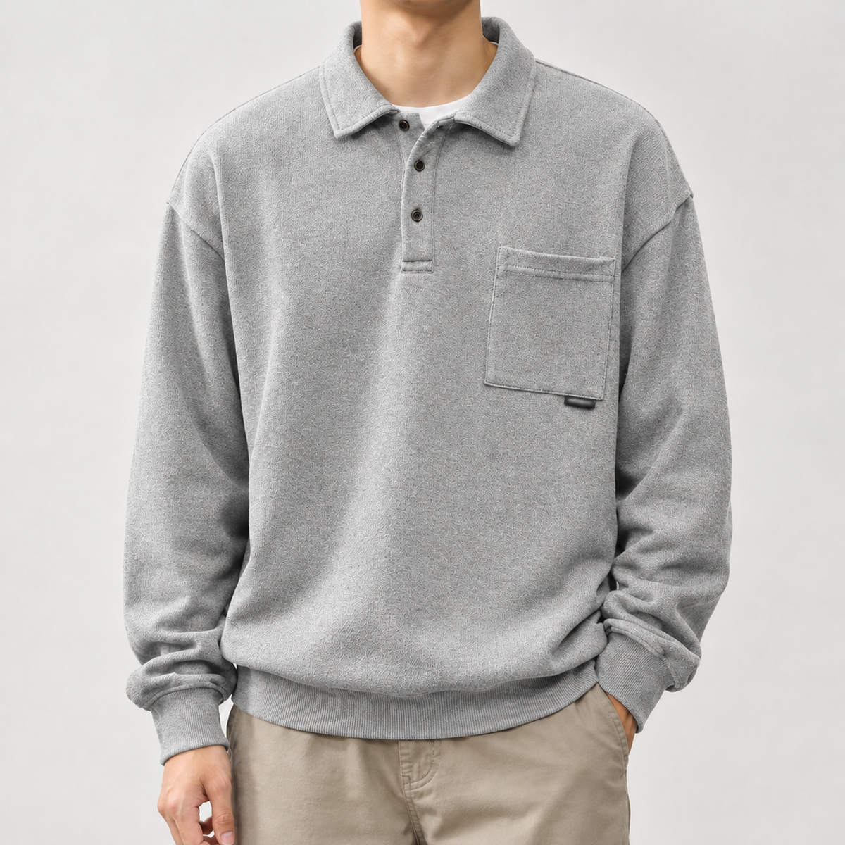 Konrad Pocket Polo Sweatshirt - Light Gray