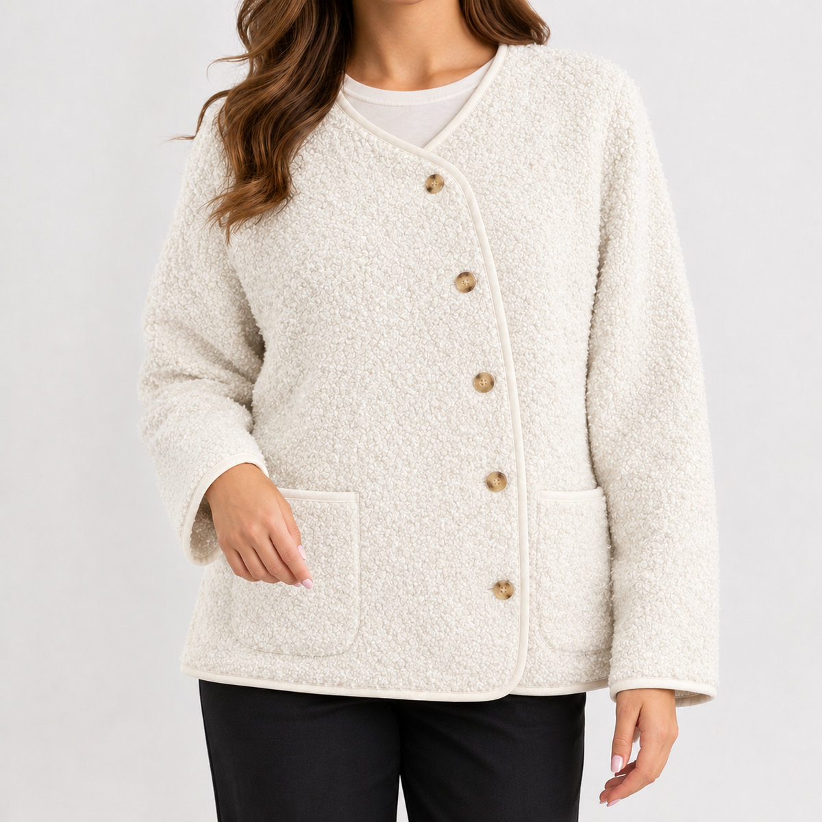 Coline Textured Fleece Jacket - White