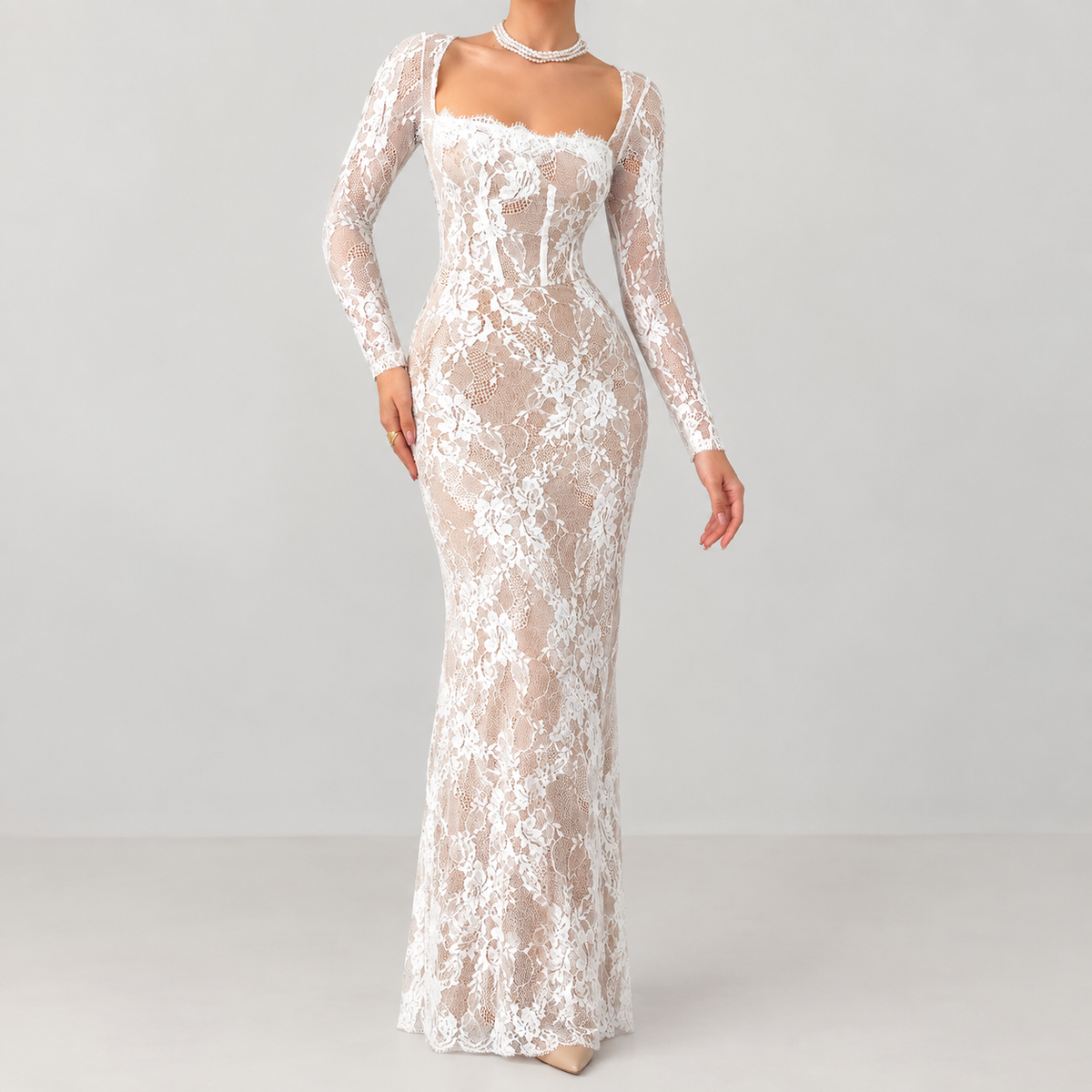 Perla Corset Maxi Dress - White
