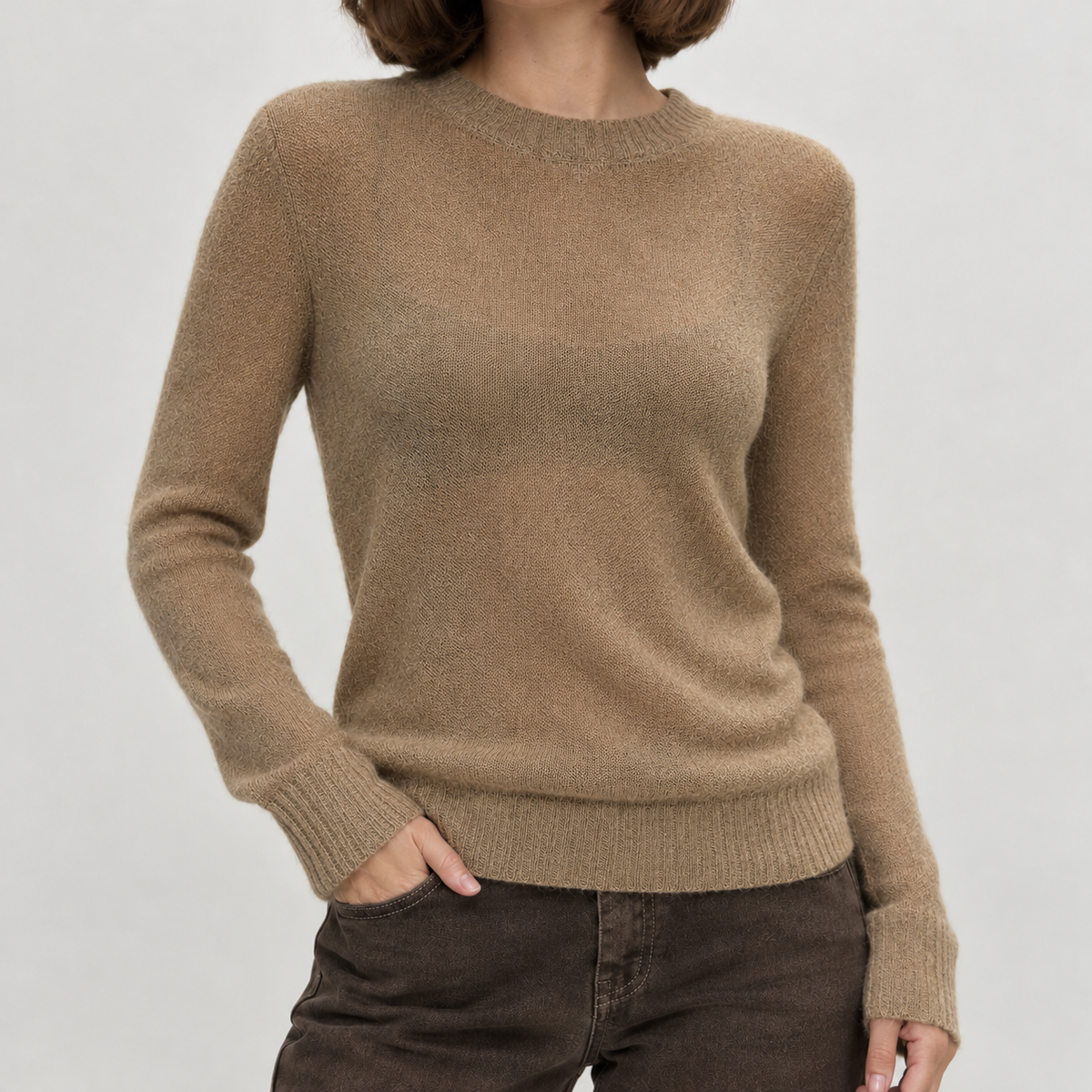 Erica Sheer Knit Sweater - Dark Khaki