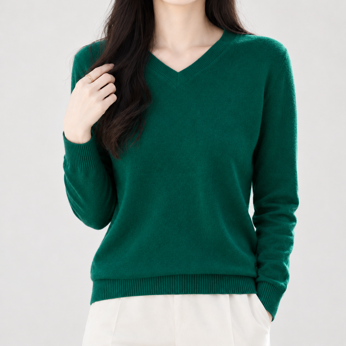 Solweig V Neck Sweater - Luxury Green