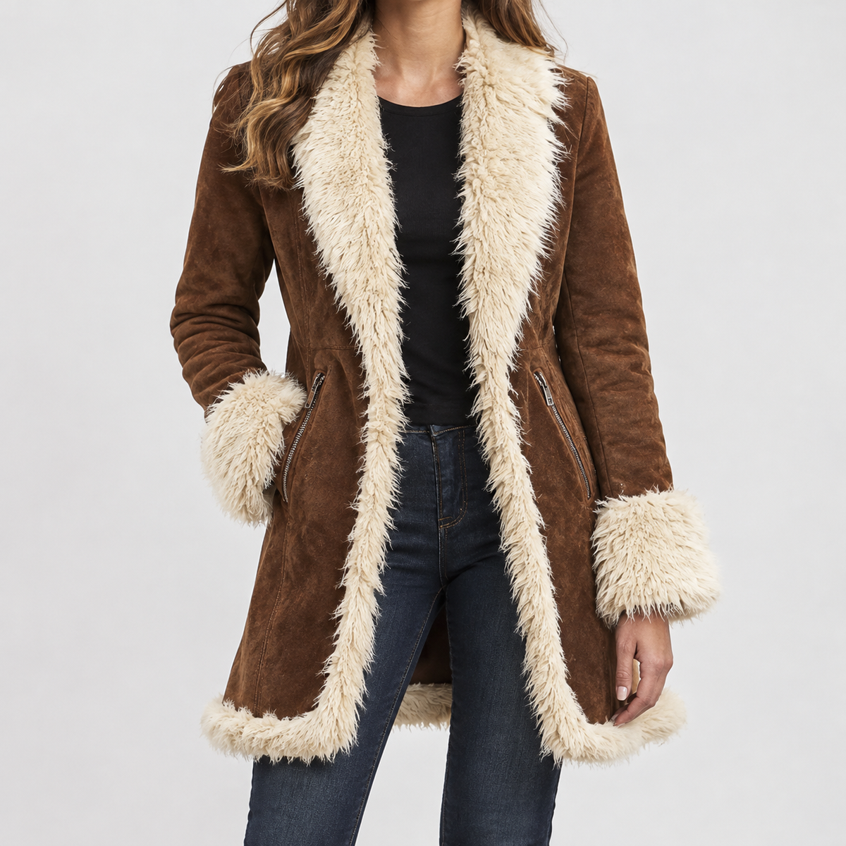 Natasha Plush Trim Jacket - Dark Brown
