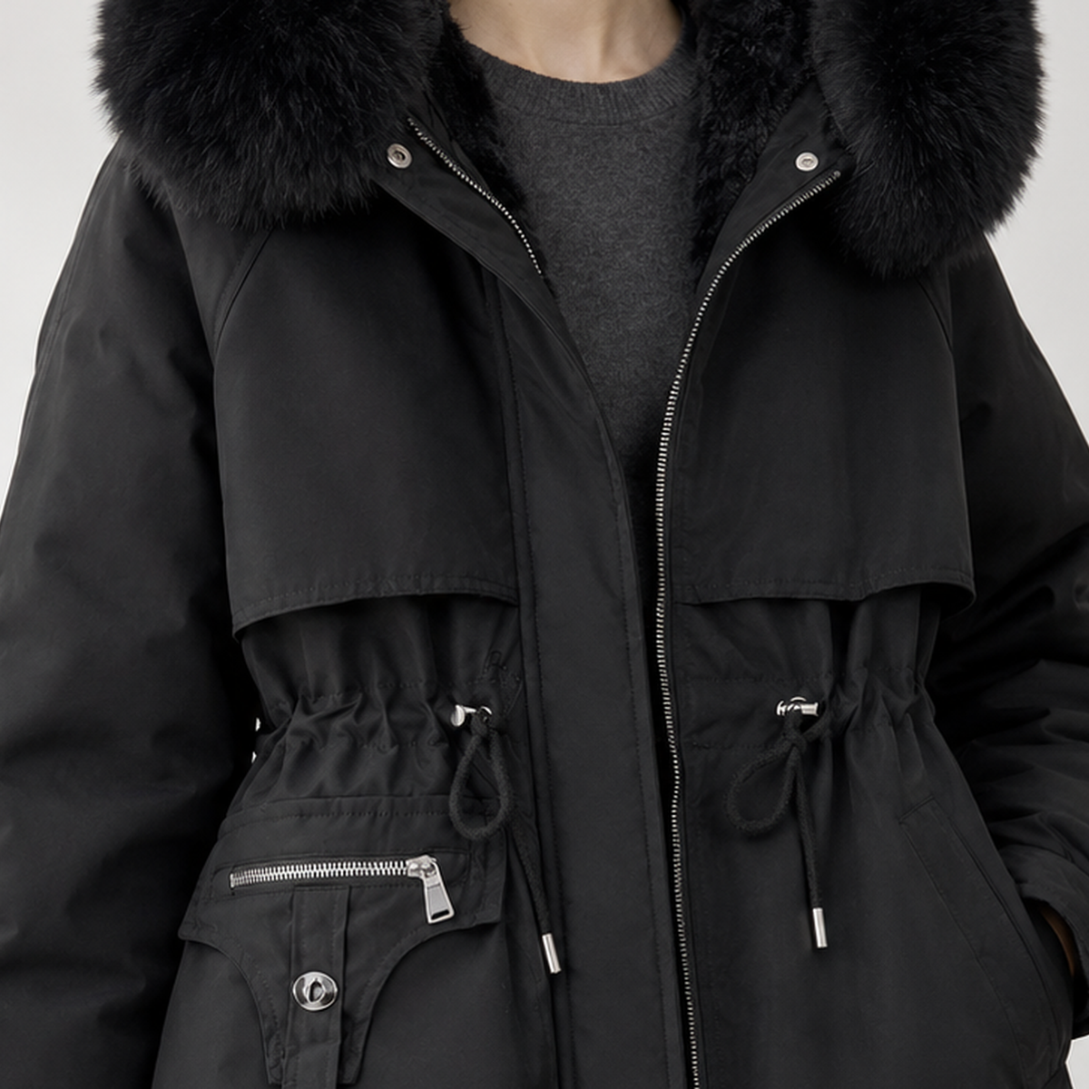 Anja Fur Trim Jacket - Lead Product Detail