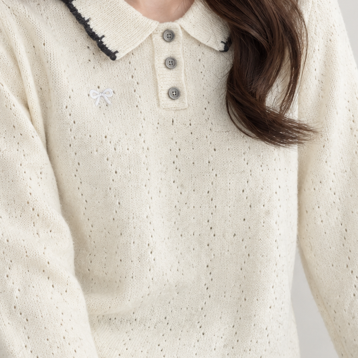 Camelia Pointelle Polo Sweater - Lead Product Detail