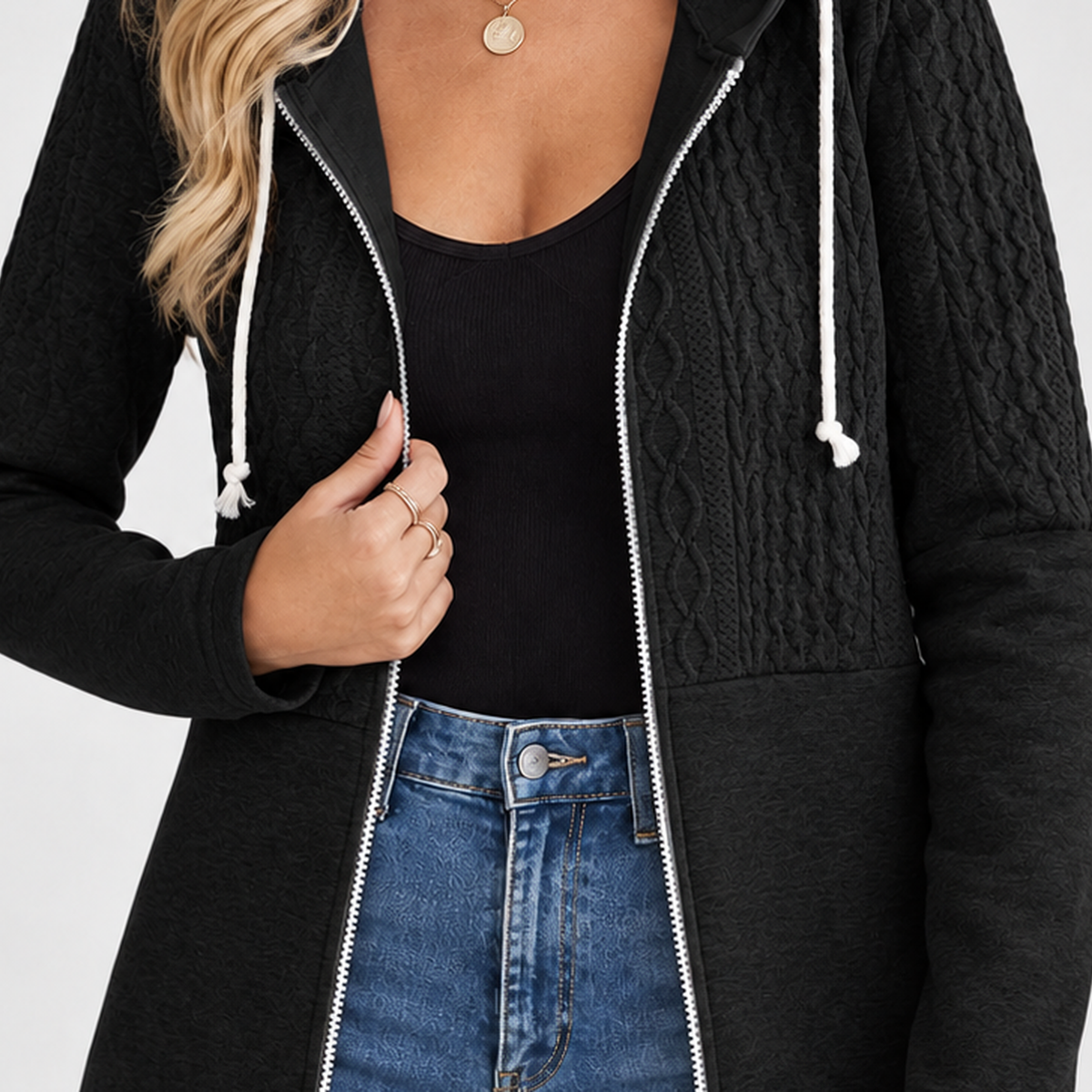 Victoire Cable Panel Hoodie - Lead Product Detail