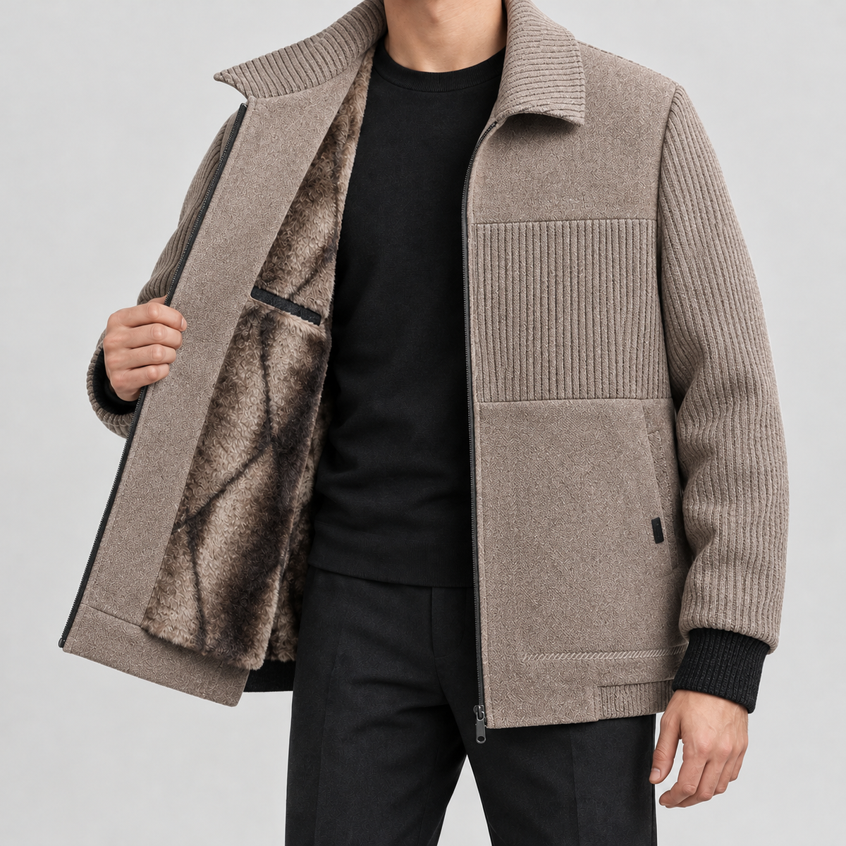 Asbjorn Ribbed Zip Jacket - Khaki