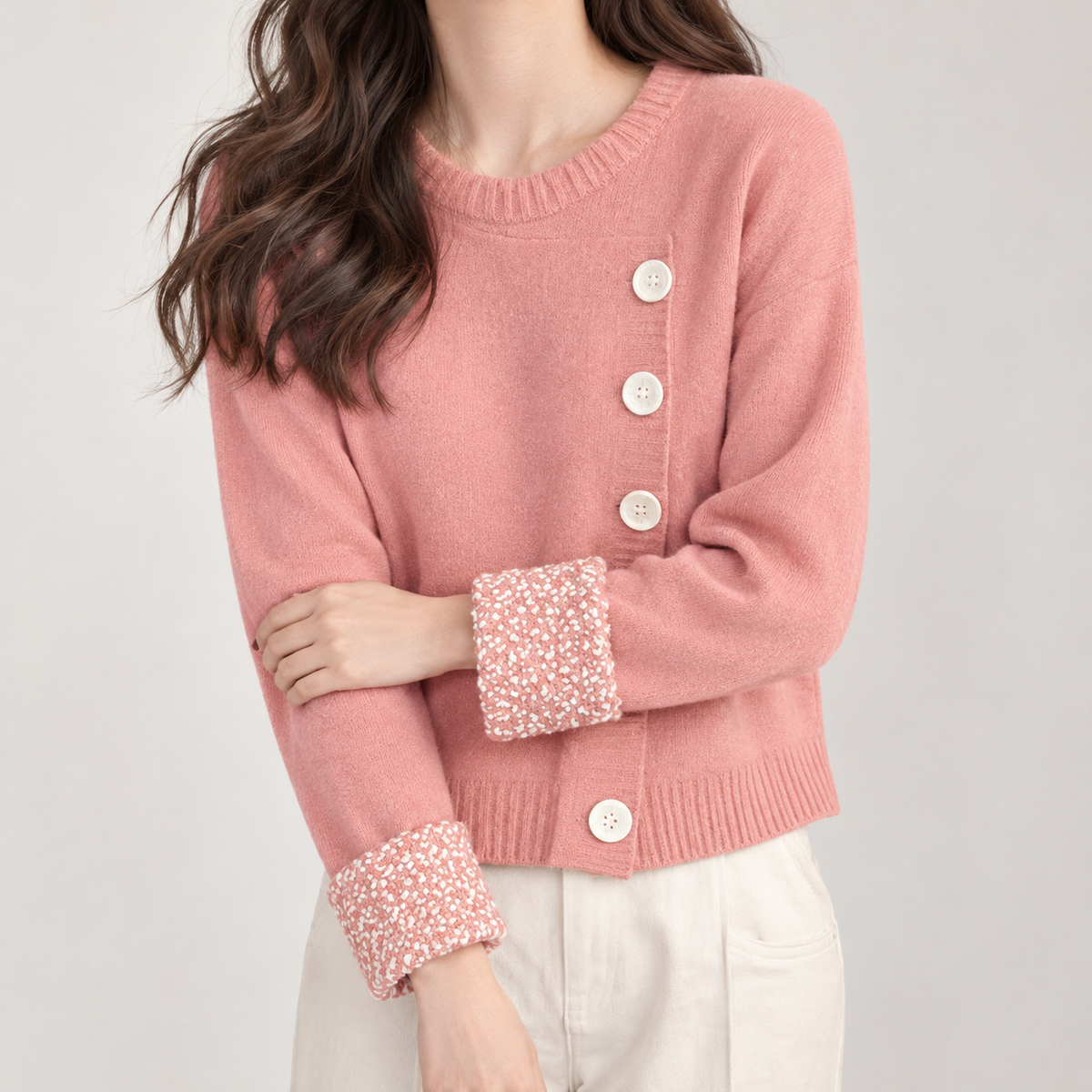Margrit Button Front Cardigan - Pink