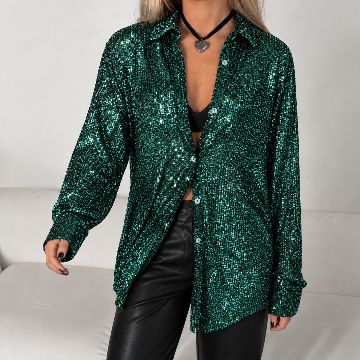 Bergljot Sequined Shirt - Dark Green