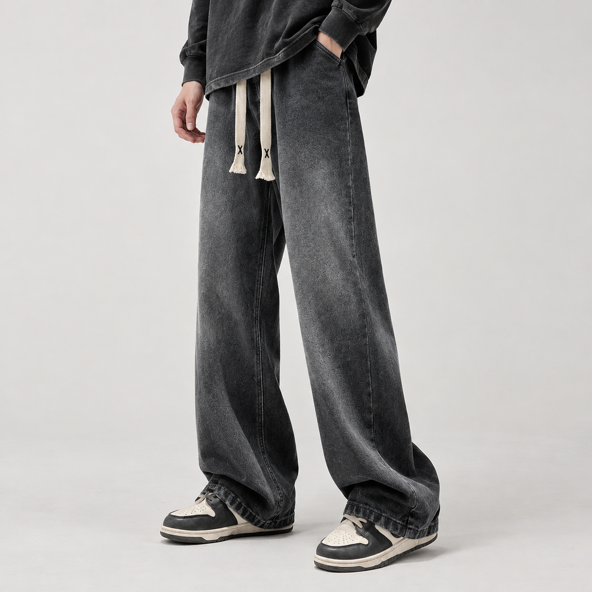 Harri Wide Leg Jeans - Black Gray