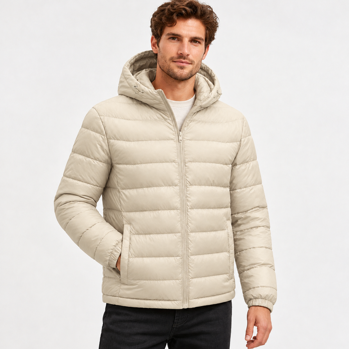 Ambrose Hooded Puffer Jacket - Light Porcelain Rice