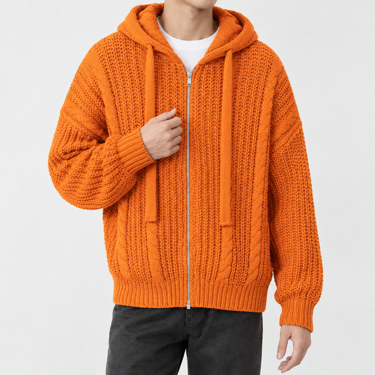 Zeno Cable Knit Jacket - Orange